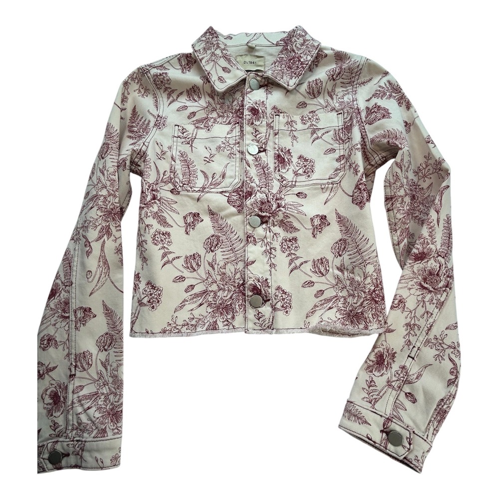 DL1961 Manning Jacket Kids 10 Cream Maroon Floral Botanical Denim 26439